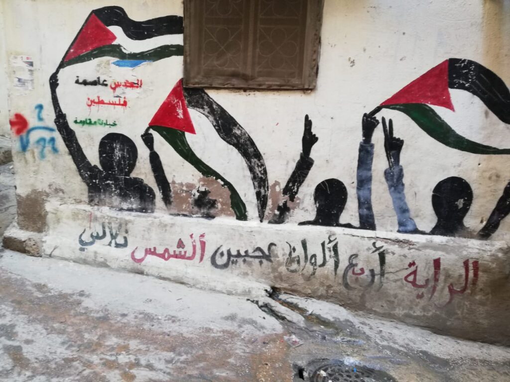 جدارية في حي العاملية في مخيم برج البراجنة للاجئين الفلسطينيين في ضاحية بيروت الجنوبية (بعدسة رشا حيدر)